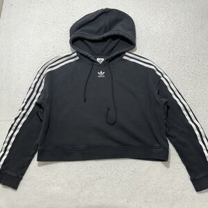 Adidas Originals Women's Small Cropped Pullover Hoodie Black White Sweatshirt